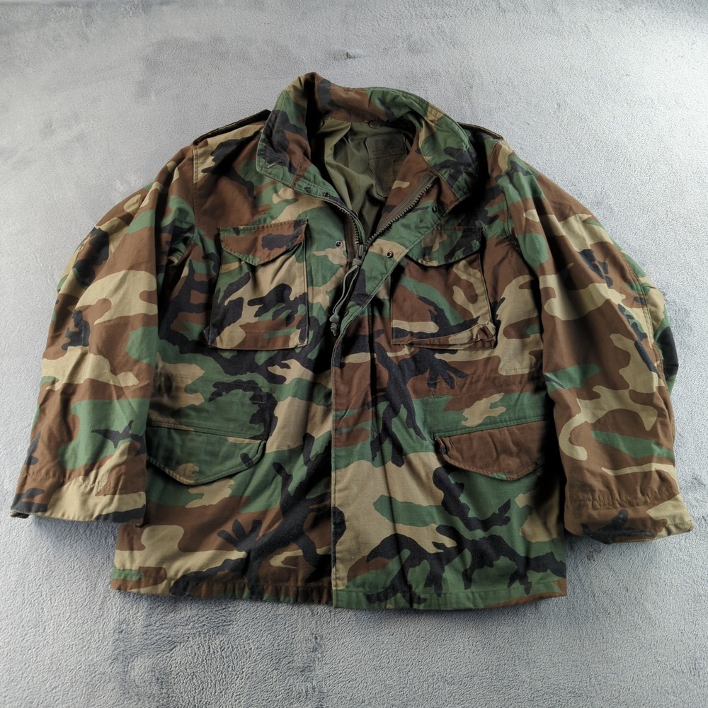 Vintage 90s US Military Jacket Mens Large Woodland Camo M65 Field Golden Mfg